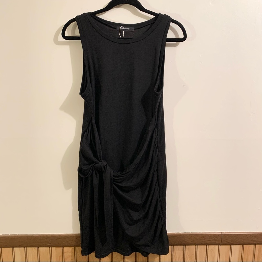LILLUSORY Casual Sleeveless Bodycon Tank Ruched Mini Dress (L, Black)